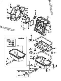  Двигатель Yanmar 3TNE84-EIKS, узел -  Маховик с кожухом и масляным картером 