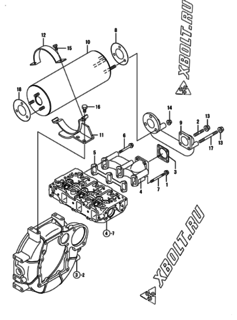  Двигатель Yanmar 3TNE84-EIKC, узел -  Выпускной коллектор и глушитель 