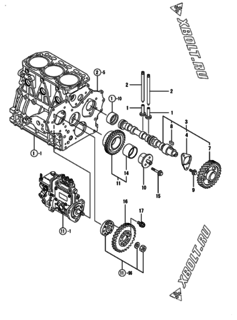  Двигатель Yanmar 3TNE84-EIKC, узел -  Распредвал и приводная шестерня 