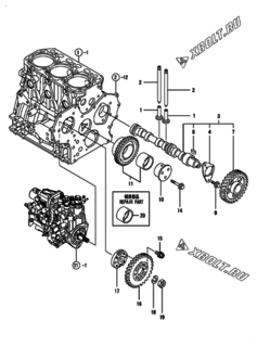  Двигатель Yanmar 3TNV84-GDG, узел -  Распредвал и приводная шестерня 