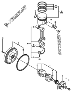  Двигатель Yanmar 3TNE74-ENYBC, узел -  Коленвал и поршень 