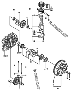  Двигатель Yanmar L100EEDEPTNA, узел -  Коленвал, поршень и распредвал 