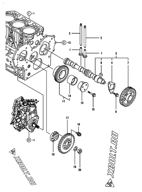  Распредвал и приводная шестерня двигателя Yanmar 3TNV88-NHBB