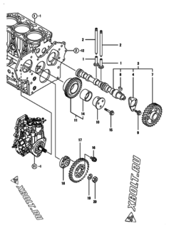  Двигатель Yanmar 3TNV88-NHBB, узел -  Распредвал и приводная шестерня 