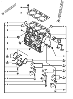  Двигатель Yanmar 3TNV76-QIK, узел -  Блок цилиндров 