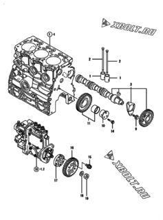 Двигатель Yanmar 3TNV76-SIK, узел -  Распредвал и приводная шестерня 