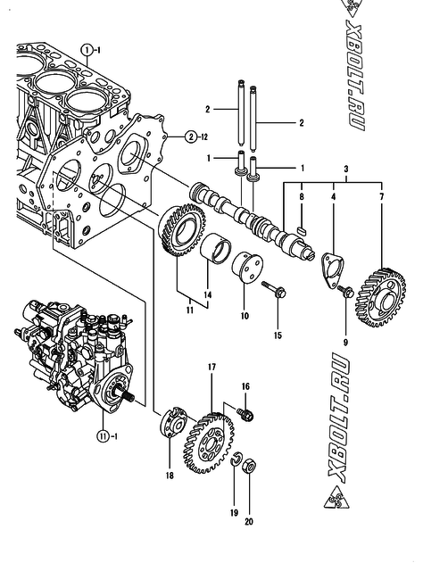  Распредвал и приводная шестерня двигателя Yanmar 3TNV84-QIKA