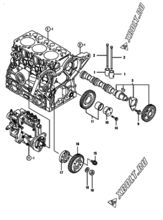  Двигатель Yanmar 3TNV70-QIK, узел -  Распредвал и приводная шестерня 