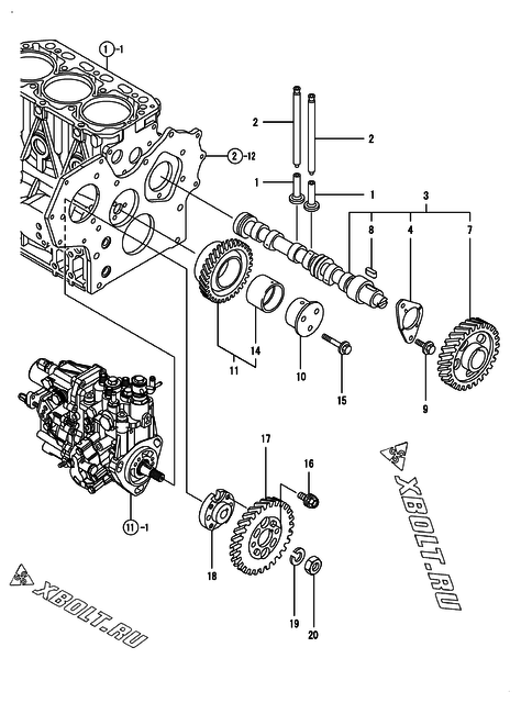  Распредвал и приводная шестерня двигателя Yanmar 3TNV88-SHB