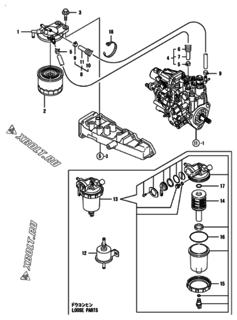  Двигатель Yanmar 3TNV88-SHB, узел -  Топливопровод 