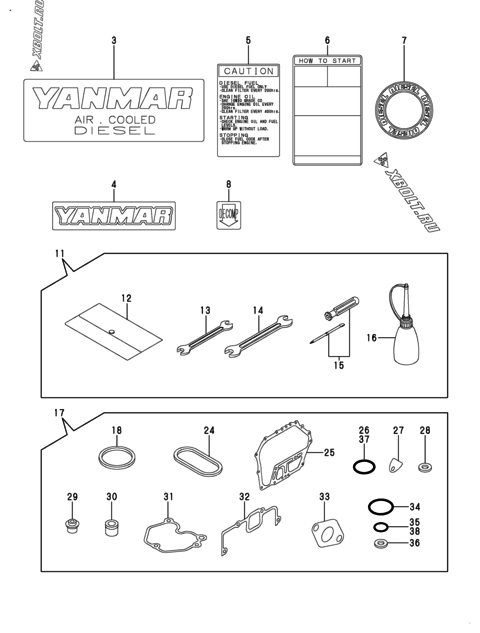  Инструменты, шильды и комплект прокладок двигателя Yanmar L100V2AJ1R2AAS5