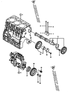  Двигатель Yanmar 3TNV70-VHB, узел -  Распредвал и приводная шестерня 
