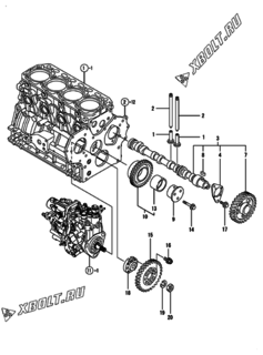  Двигатель Yanmar 4TNV88-QIK, узел -  Распредвал и приводная шестерня 