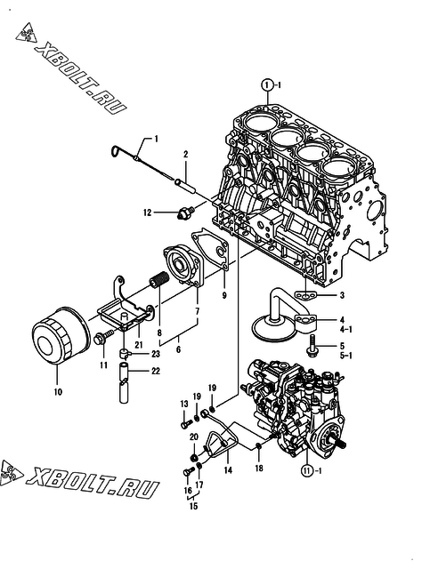  Система смазки двигателя Yanmar 4TNV88-QIK