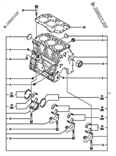  Двигатель Yanmar 3TNV82ABQIKA, узел -  Блок цилиндров 