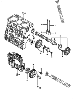  Двигатель Yanmar 3TNV76-XHB, узел -  Распредвал и приводная шестерня 