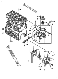  Двигатель Yanmar 3TNV76-XHB, узел -  Система водяного охлаждения 