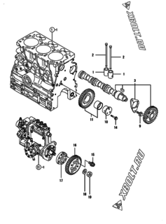  Двигатель Yanmar 3TNV76-NMB, узел -  Распредвал и приводная шестерня 