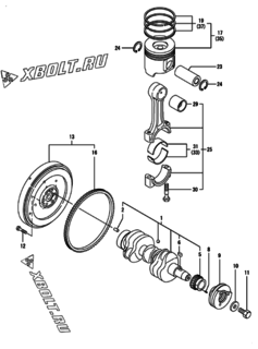  Двигатель Yanmar 3TNV88-NHBC, узел -  Коленвал и поршень 