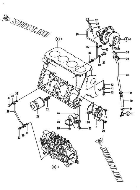  Система смазки двигателя Yanmar 4TN100TL-GLD