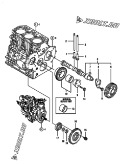  Двигатель Yanmar 3TNV88-PHB, узел -  Распредвал и приводная шестерня 