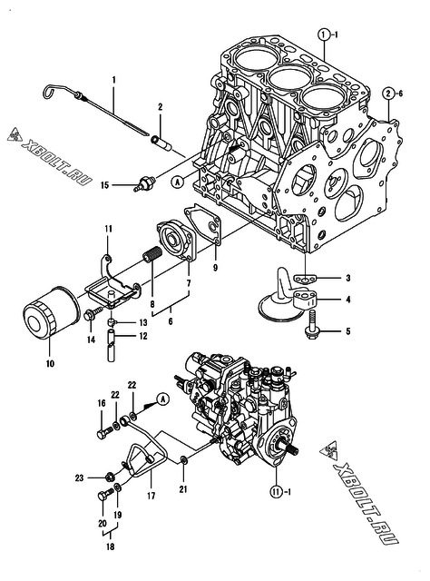  Система смазки двигателя Yanmar 3TNV88-PHB