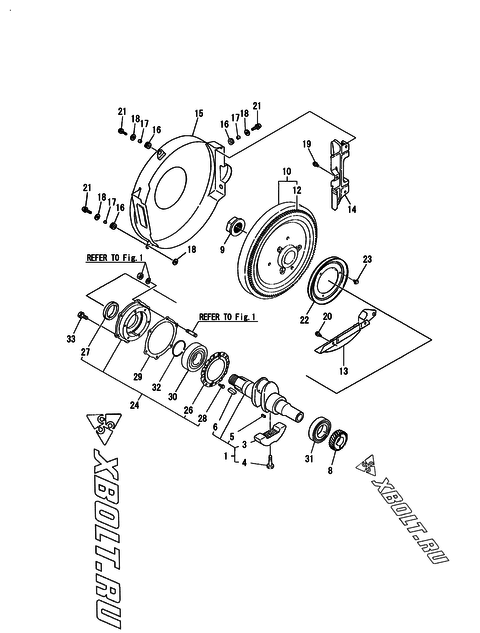  Коленвал и маховик двигателя Yanmar TF90V-LEIK