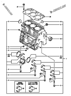  Двигатель Yanmar 3TNV82A-BPYB, узел -  Блок цилиндров 
