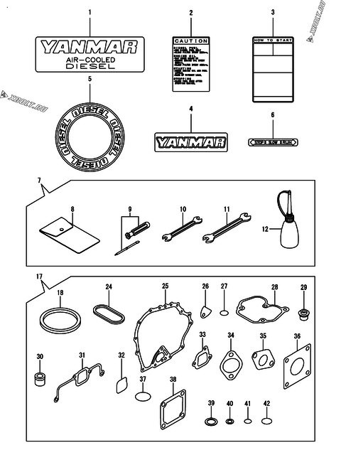 Инструменты, шильды и комплект прокладок двигателя Yanmar L48N6-PEMA