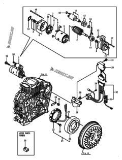  Двигатель Yanmar L100V6-KEKR2, узел -  Стартер и генератор 