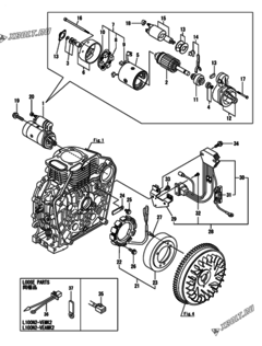  Двигатель Yanmar L100N1-REMK2, узел -  Стартер и генератор 
