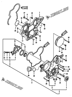  Двигатель Yanmar 3TNV76-NFK, узел -  Корпус редуктора 