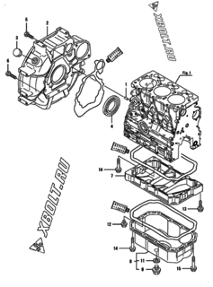  Двигатель Yanmar 3TNV76-NFK, узел -  Маховик с кожухом и масляным картером 