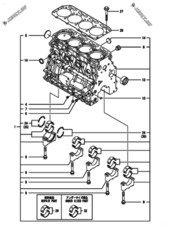  Двигатель Yanmar 4TNV88-ZKASB, узел -  Блок цилиндров 