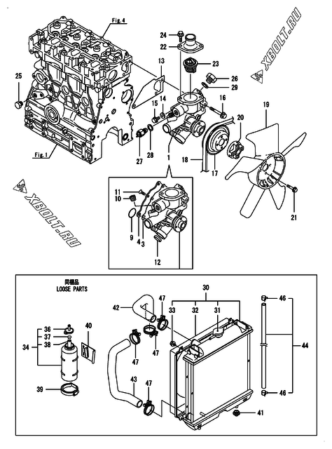  Система водяного охлаждения двигателя Yanmar 3TNV76-MSP