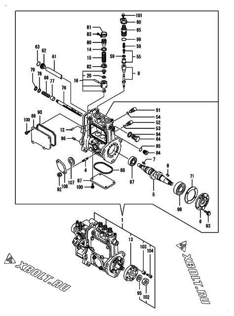  Топливный насос высокого давления (ТНВД) двигателя Yanmar 3TNV76-MSP