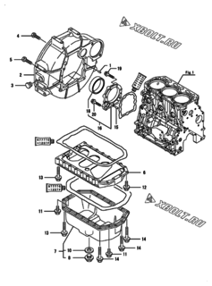  Двигатель Yanmar 3TNV88F-EPHB, узел -  Маховик с кожухом и масляным картером 