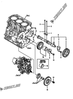  Двигатель Yanmar 3TNV88F-EPHB, узел -  Распредвал и приводная шестерня 