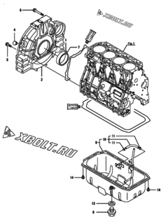  Двигатель Yanmar 4TNV94L-ZWHBW, узел -  Маховик с кожухом и масляным картером 