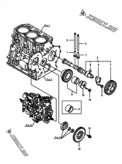  Двигатель Yanmar 3TNV88-BPHBB, узел -  Распредвал и приводная шестерня 
