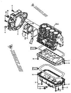  Двигатель Yanmar 4TNV88C-DHKS, узел -  Маховик с кожухом и масляным картером 
