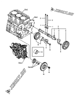  Двигатель Yanmar 3TNV82A-BPYBD, узел -  Распредвал и приводная шестерня 