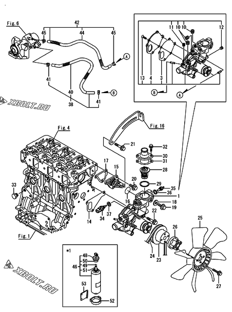  Система водяного охлаждения двигателя Yanmar 3TNV88F-ESIK