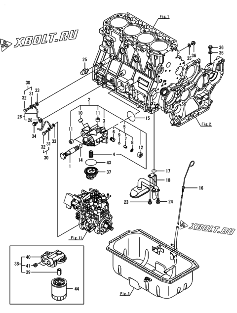  Система смазки двигателя Yanmar 4TNV98-ZXVHBW