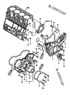  Двигатель Yanmar 4TNV106-GGL6, узел -  Корпус редуктора 