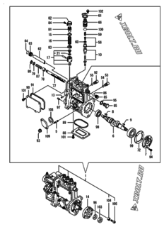  Двигатель Yanmar 3TNV76-DTE, узел -  Топливный насос высокого давления (ТНВД) 