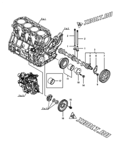  Двигатель Yanmar 4TNV94L-BVSU, узел -  Распредвал и приводная шестерня 