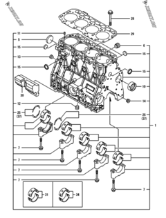  Двигатель Yanmar 4TNV94L-BXPHZ, узел -  Блок цилиндров 