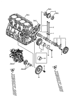  Двигатель Yanmar 4TNV94L-BXPHZ, узел -  Распредвал и приводная шестерня 