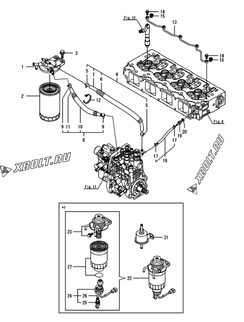  Топливопровод двигателя Yanmar 4TNV94L-BXPHZ